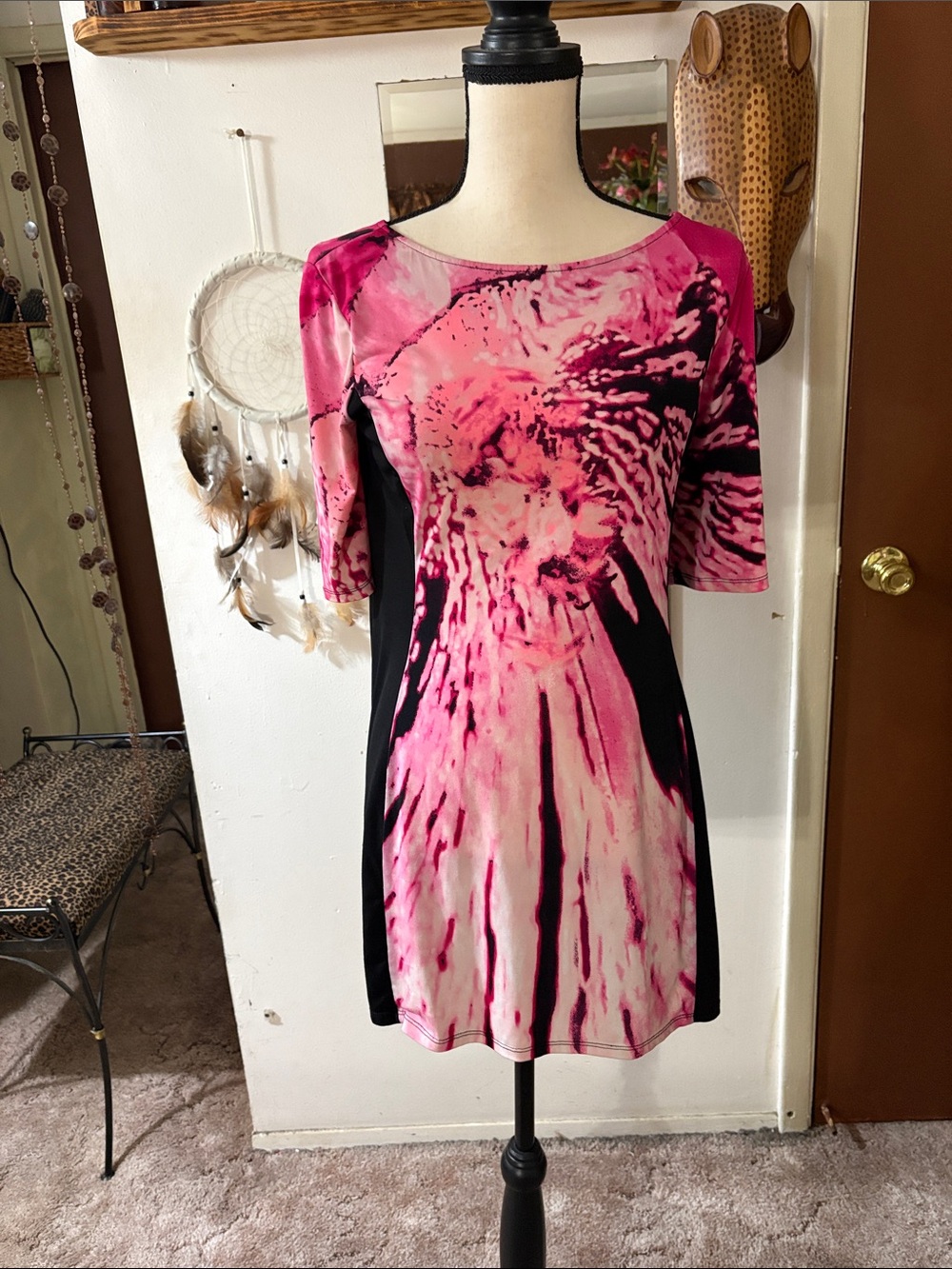 Style & Co. Pink Tie-Dye Mini Dress with Black Side Panels